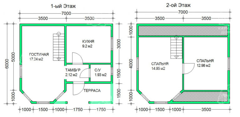 планировка каркасного дома 7x6
