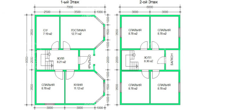 планировка каркасного дома 9x7 Авгит