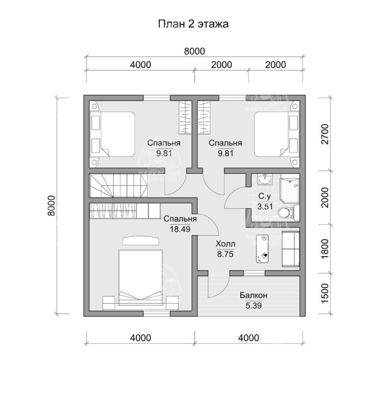 планировка каркасного дома 8x8