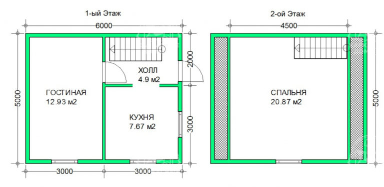 планировка каркасного дома 5x6