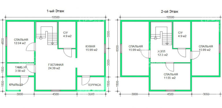 каркасный дом 10,5x7,5 планировка