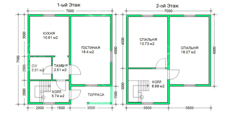 планировка каркасного дома 7x7,5 Бриллиант