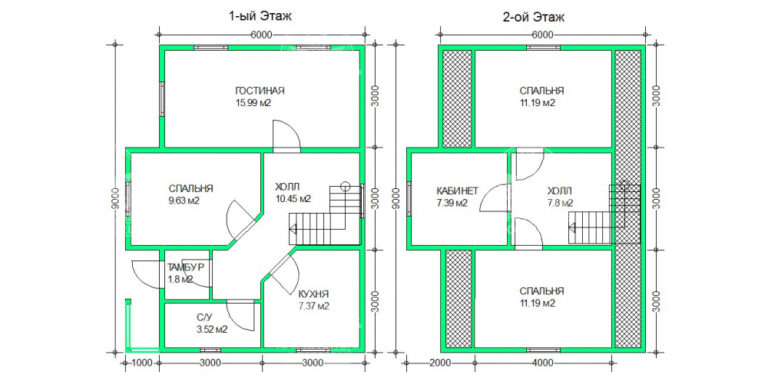 планировка каркасного дома 9x7 Туркенит