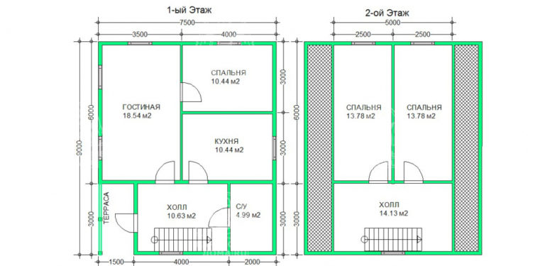 планировка каркасного дома 7,5x9