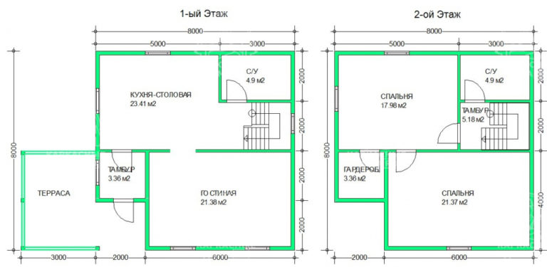 планировка каркасного дома 11x8