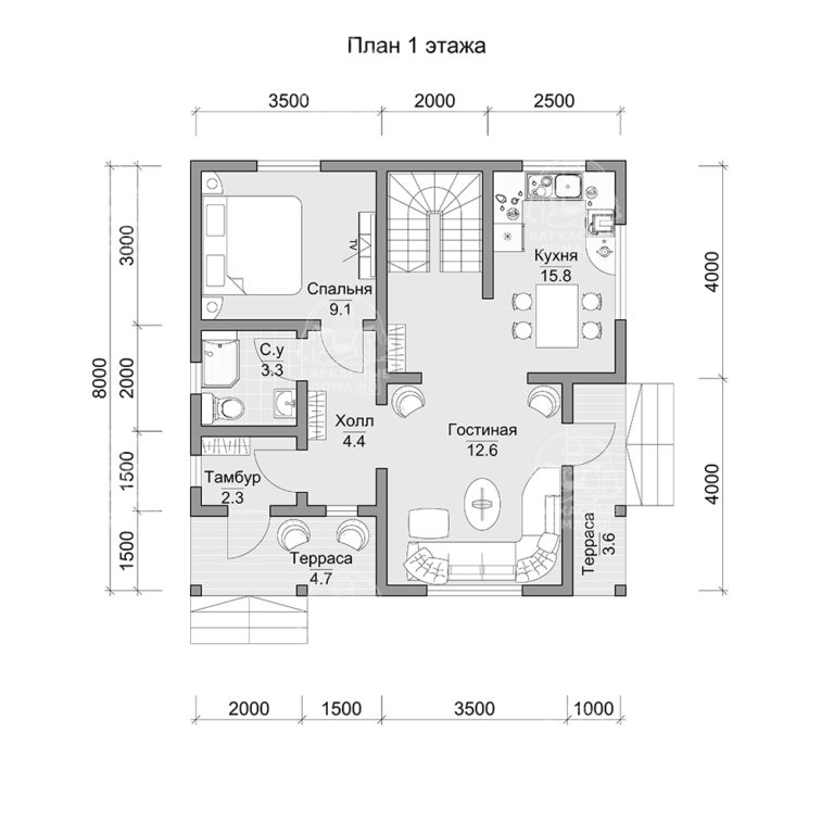 планировка каркасного дома Гранат