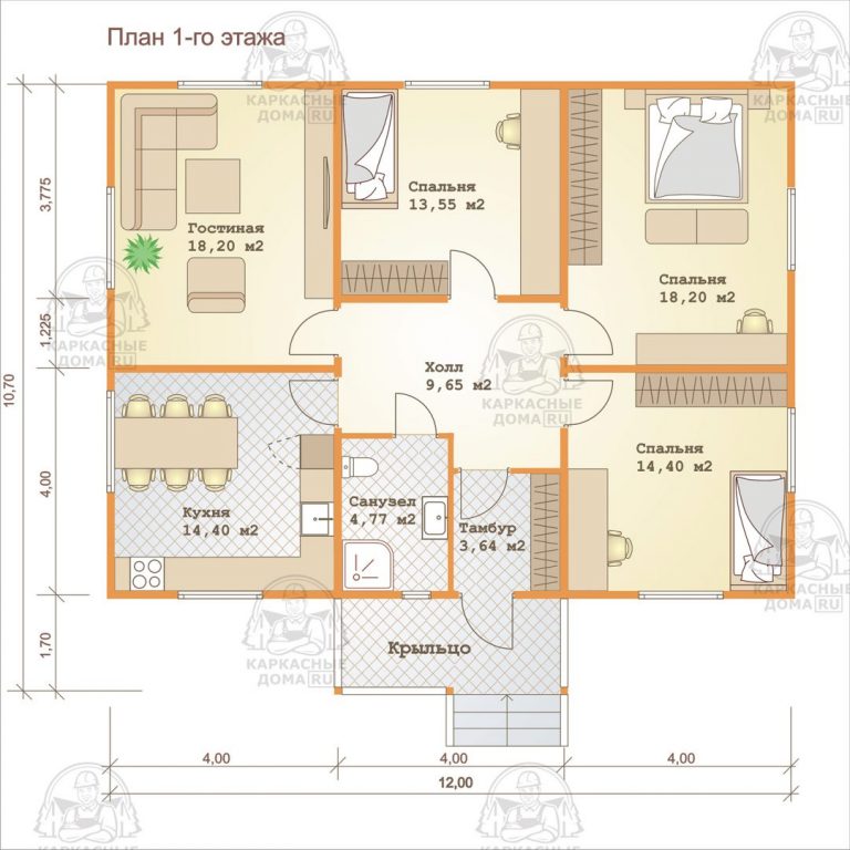 планировка каркасного дома 10.7x12 Кунцит